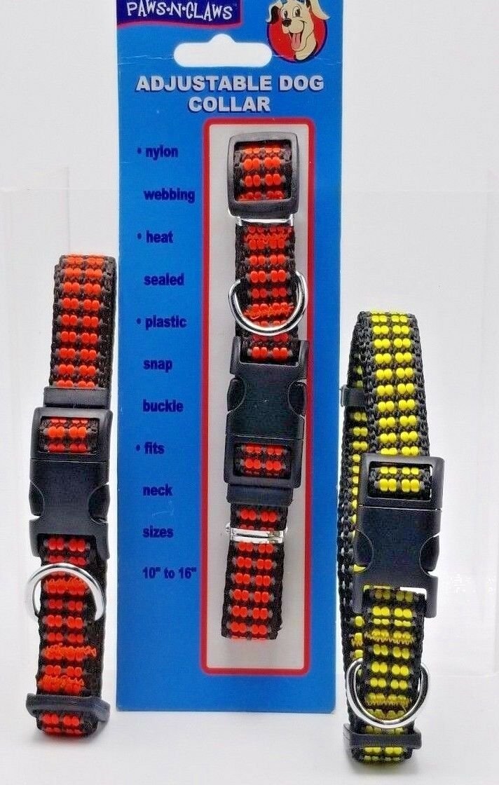 Buy Online High Quality SET OF 3 Adjustable Dog Collars Bright Yellow/Black Red Orange/Black 10" to 16" - My Neighbor's Stuff LLC
