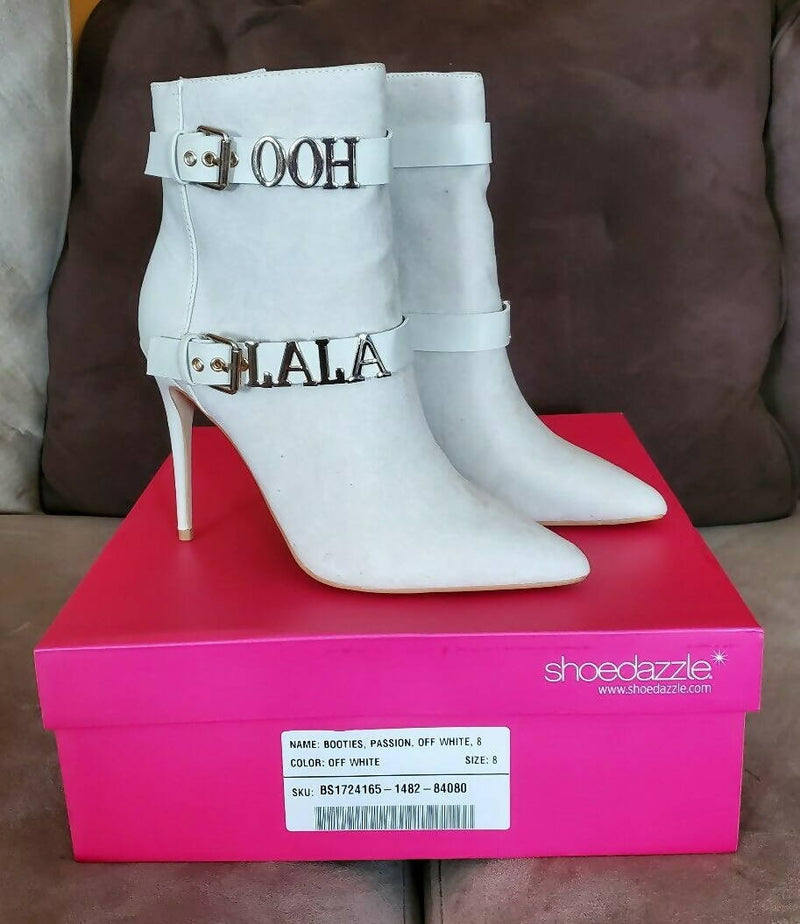 Buy Online High Quality PASSION BOOTIES "OOH LALA" By SHOEDAZZLE sz. 8 In OFF WHITE "NEW IN BOX" - My Neighbor's Stuff LLC