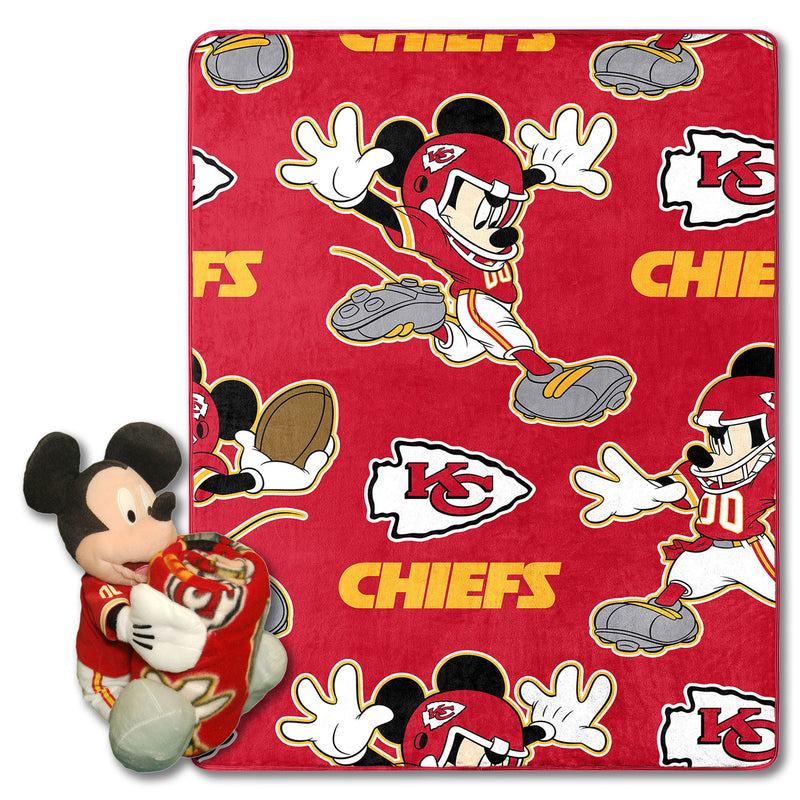 Chiefs OFFICIAL NFL & Disney's Mickey Mouse Character Hugger Pillow & Silk Touch Throw Set;  40" x 50"