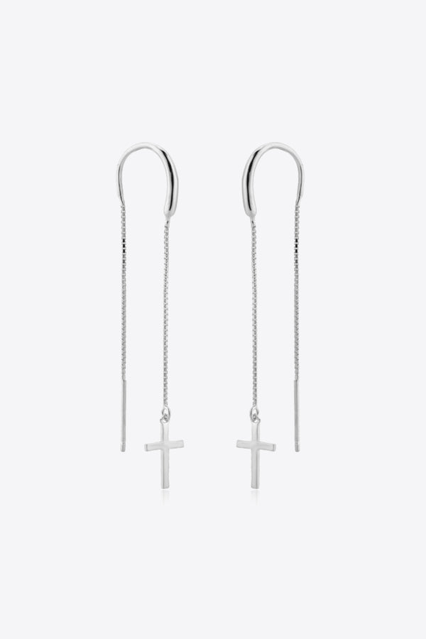 925 Sterling Silver Cross Threader Earrings
