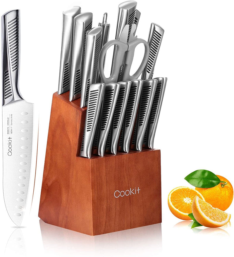 15 Piece Knife Sets with Block Chef Knife Stainless Steel Hollow Handle Cutlery and Sharpener
