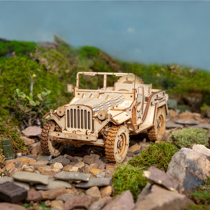 Robotime ROKR 3D Wooden Puzzle Toy Assembly Model Building Kits for Children Kids Birthday Gift MC701 Army Jeep
