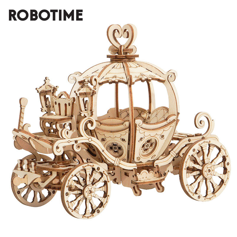 Robotime 3D Wooden Puzzle Games Assembly Pumpkin Cart Model Toys For Children Kids Girls Birthday Gift TG302