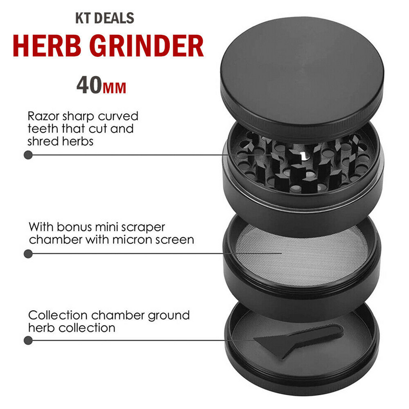 Tobacco Herb Grinder 4-Piece Metal Small Hand Crusher Mill Magnetic Top Black US