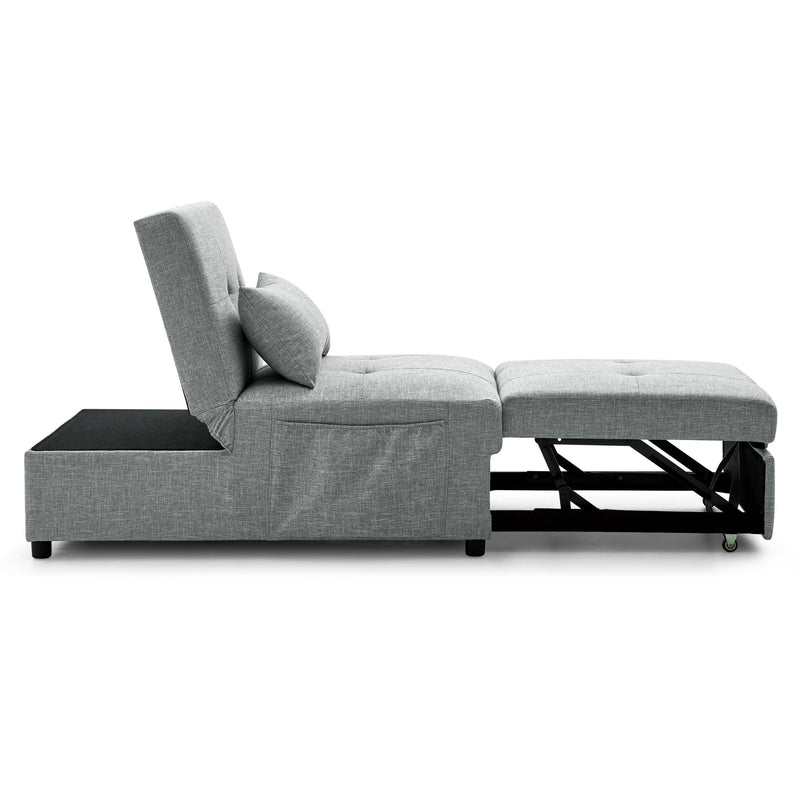 Folding Ottoman Sleeper Sofa Bed, 4 in 1 Function, Work as Ottoman, Chair ,Sofa Bed and Chaise Lounge for Small Space Living, Grey