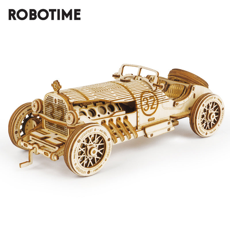 Robotime ROKR 3D Wooden Puzzle Toy Assembly Model Building Kits for Children Kids Birthday Gift MC401 Grand Prix Car