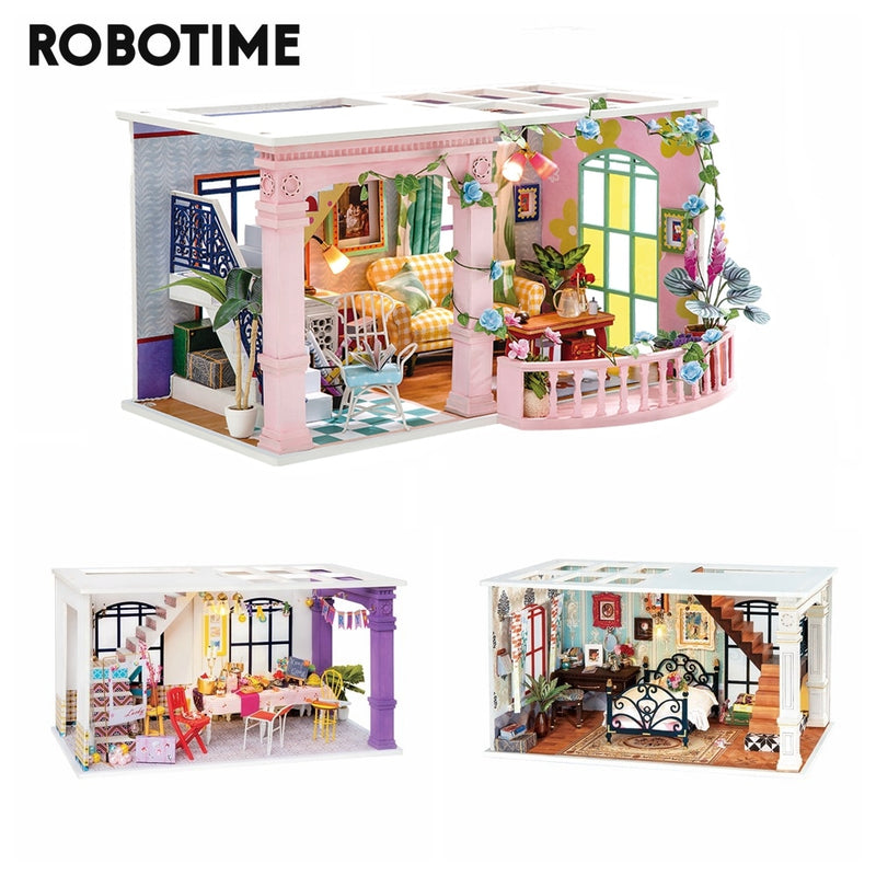 Robotime New Arrival DIY Sweet Patio Doll House with Furniture Children Adult Miniature Dollhouse Wooden Kits Toy DGF01