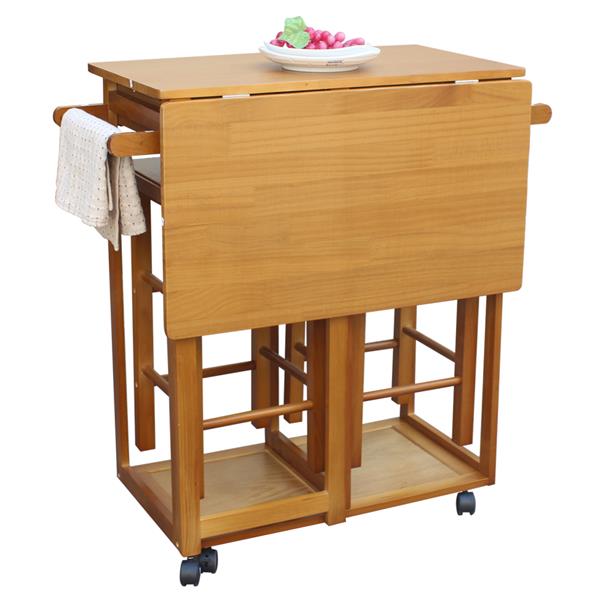 Square Solid Wood Folding Dining & Kitchen Cart with Stools Brown FREE SHIPPING