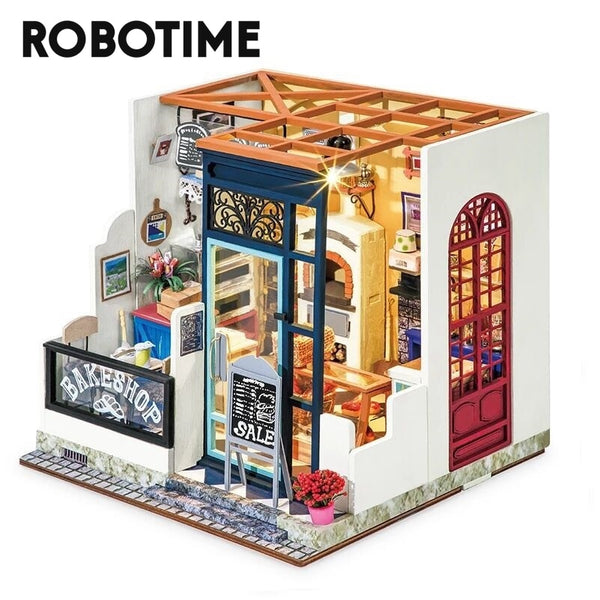 Robotime Rolife DIY Nancy's Bake Shop Doll House with Furniture Children Adult Miniature Dollhouse Wooden Kits Toy DG143