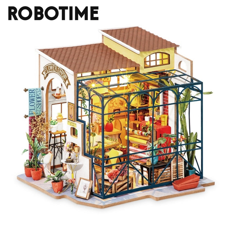 Robotime Rolife DIY Emily's Flower Shop Doll House with Furniture Children Adult Miniature Dollhouse Wooden Kits Toy DG145