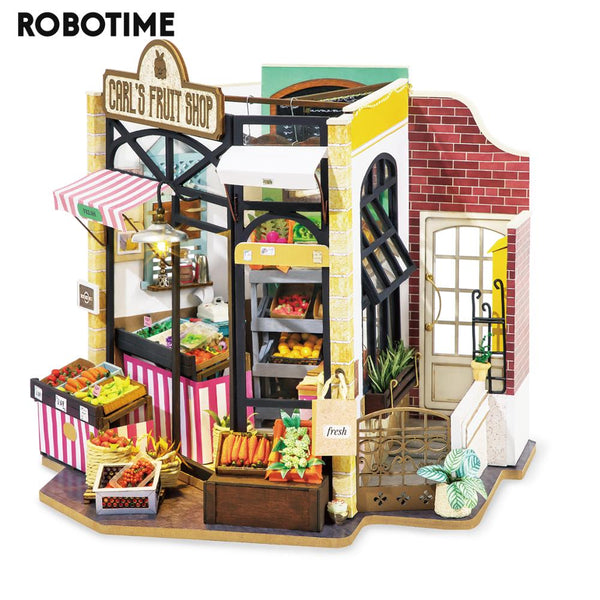 Robotime Rolife DIY Carl's Fruit Shop Doll House with Furniture Children Adult Miniature Dollhouse Wooden Kits Toy DG142