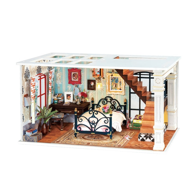 Robotime New Arrival DIY Sweet Patio Doll House with Furniture Children Adult Miniature Dollhouse Wooden Kits Toy DGF01