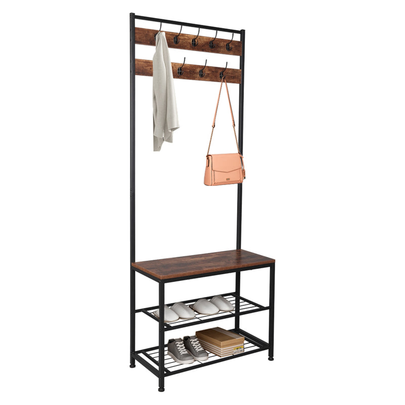Coat And Shoe Rack with Shelf Hall Tree Entryway Shoe Bench Storage Organizer Industrial Metal Frame  FREE Shipping