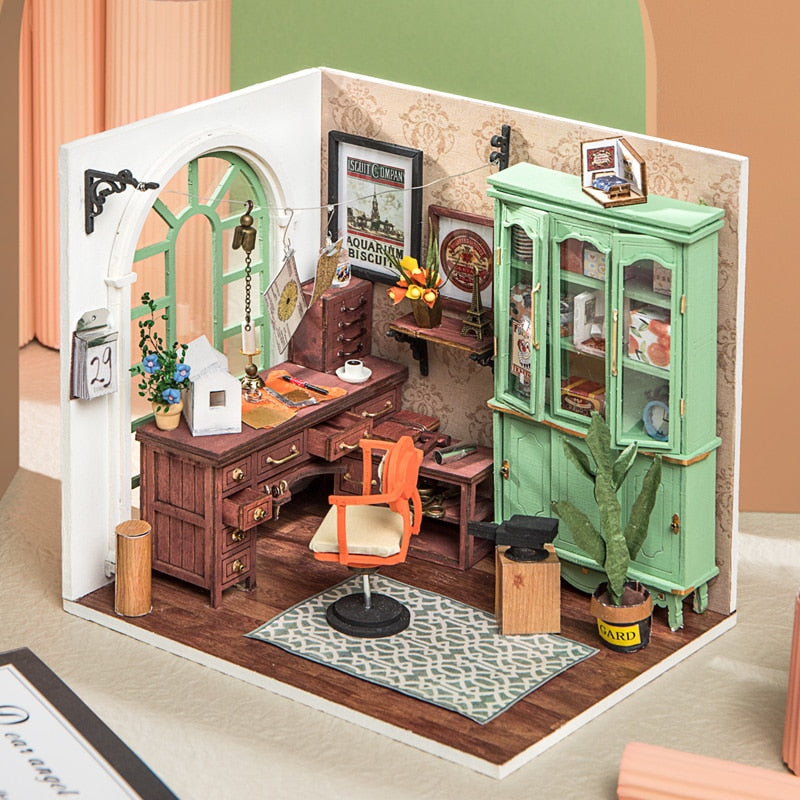 Robotime Studio Miniature Wooden Dollhouse With Furniture Bedroom and  Dining Room Kits
