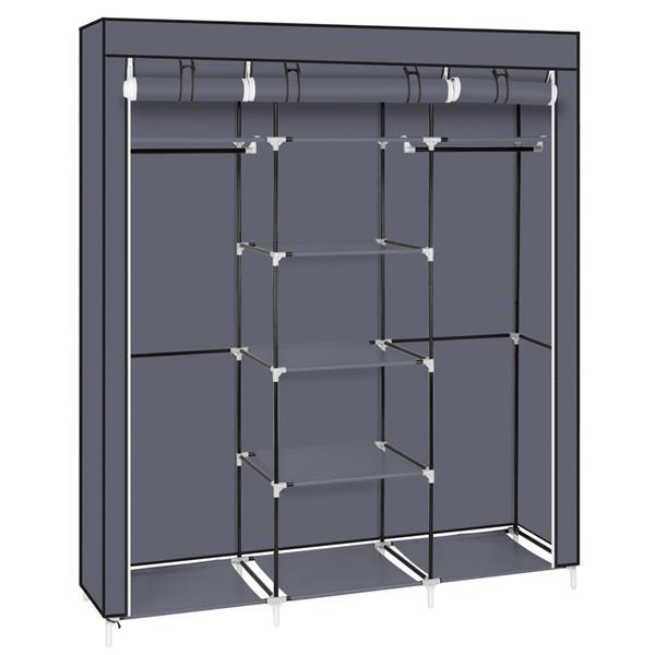 [US-W]69" Portable Clothes Closet Non-Woven Fabric Wardrobe Sturdy Durable Water-proof Double Rod Storage Organizer 4 Colors