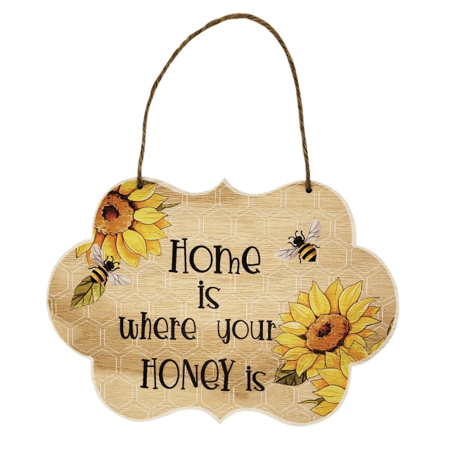 Welcome Door Sign Autumn Sunflowers Bee Wall Plaque Rustic Hanging Decorations For Festival Porch House Front Door Farmhouse