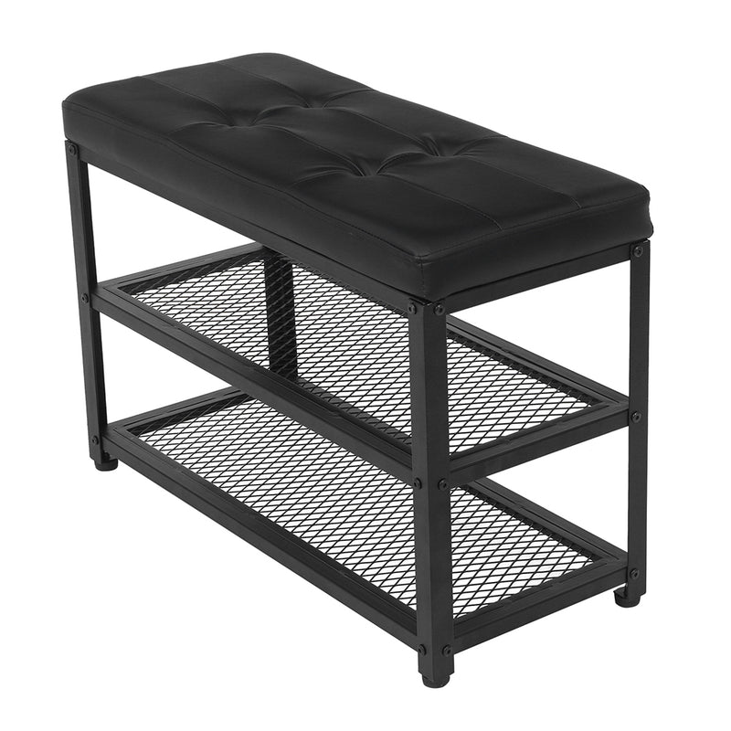 Small Entryway Bench with Cushion Shoe Storage Organizer Black Color FREE Shipping