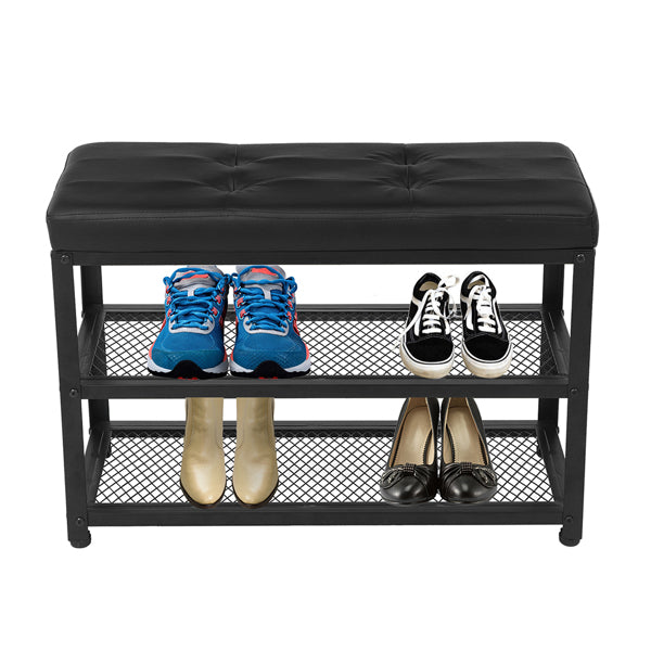 Small Entryway Bench with Cushion Shoe Storage Organizer Black Color FREE Shipping