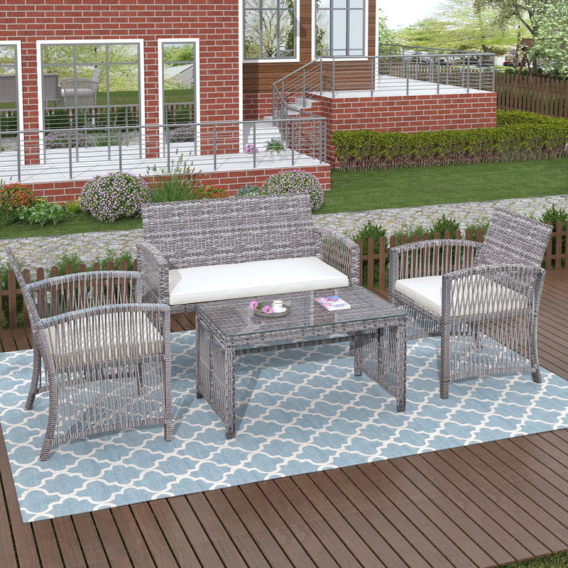 Buy Online High Quality Rattan Sofa Chair Coffee Table Patio Set for Backyard Porch Poolside Gray - My Neighbor's Stuff LLC
