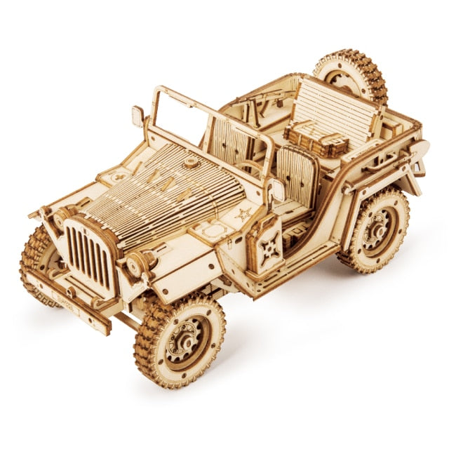 Robotime Rokr DIY Movable Steam Train,Car,Jeep Wooden Model Building Block Kits Assembly Toy Gift for Children Adult