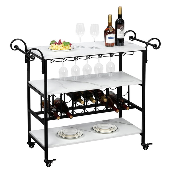 Wine Cart 3-Layer Double-Armrest Wood Movable Iron FREE SHIPPING