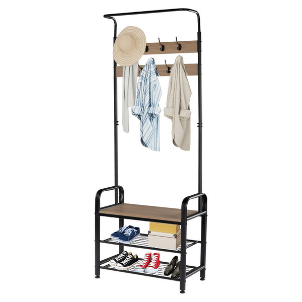 Coat Rack With Shelf and Bench Hall Tree Entryway Industrial Storage Shelf 3 in 1 Design FREE Shipping